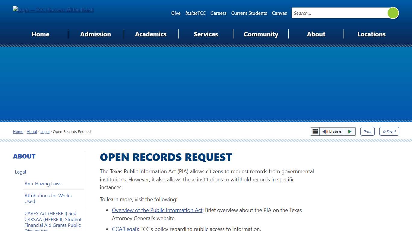 Open Records Request — TCC