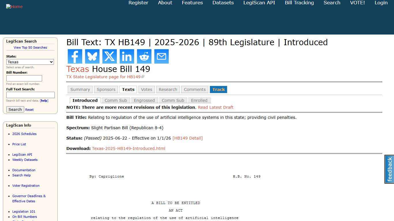 Bill Text: TX HB149 2025-2026 89th Legislature Introduced LegiScan